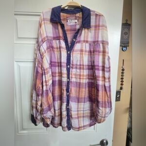 We The Free Purple and Orange Plaid Shirt